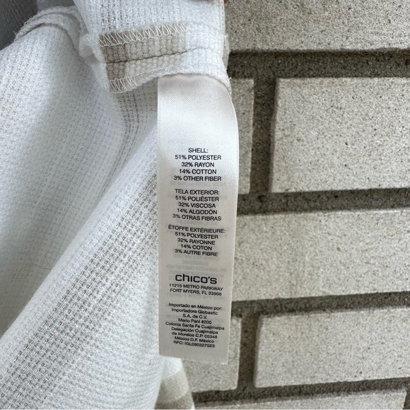 Chico’s Modern Striped Duster Jacket Tan White Neutral Blazer - Picture 9 of 10